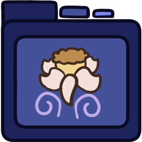 a blue file folder with a narcissus flower on it.